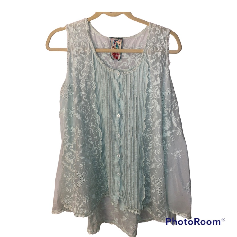 Women's Sleeveless Lace Top - Light Blue